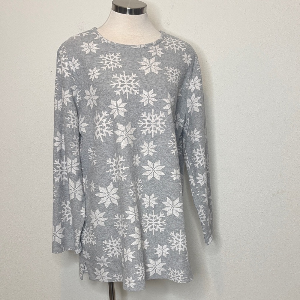 Woman Within size 1X 22/24 Gray Snowflake Sweatshirt